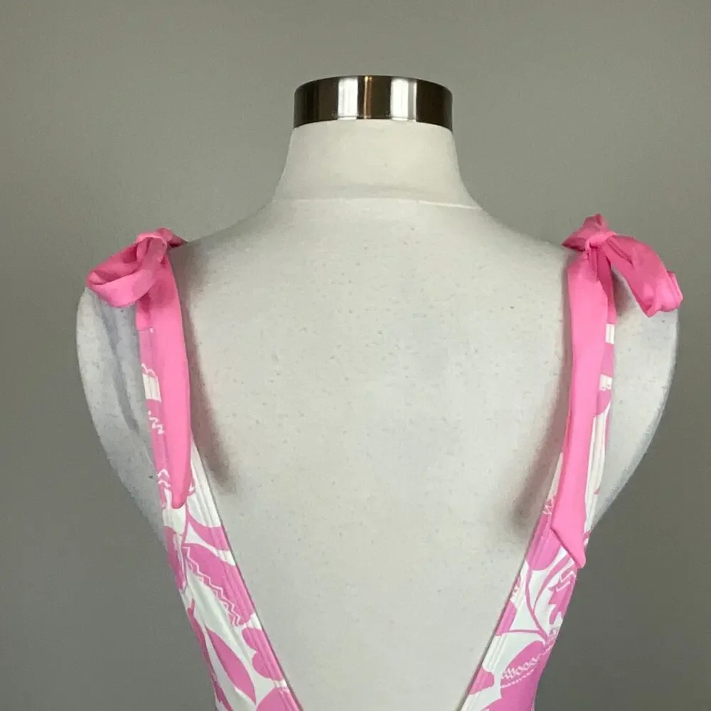 Kate Spade Pink and White Bathing Suit Floral One-Piece Scoop Back Size Medium - Picture 9 of 11